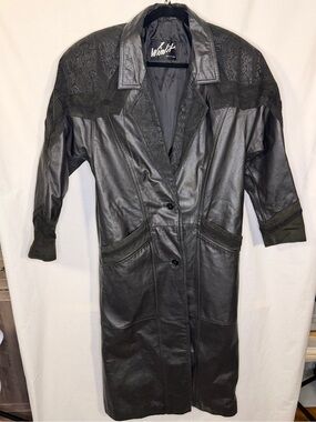 Winlit Women's Black Leather Trenchcoat Jacket